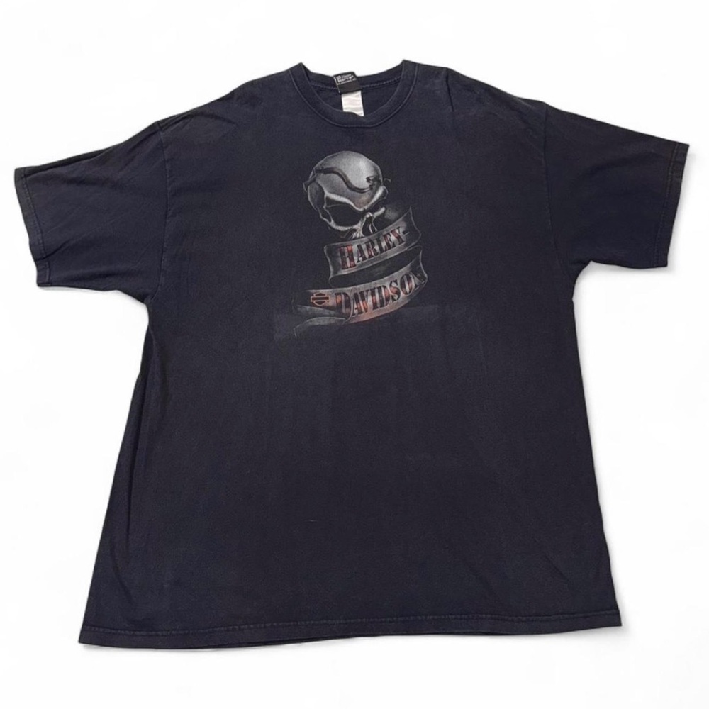Harley-Davidson Black Short Sleeve Tee with Skull Ribbon Graphic